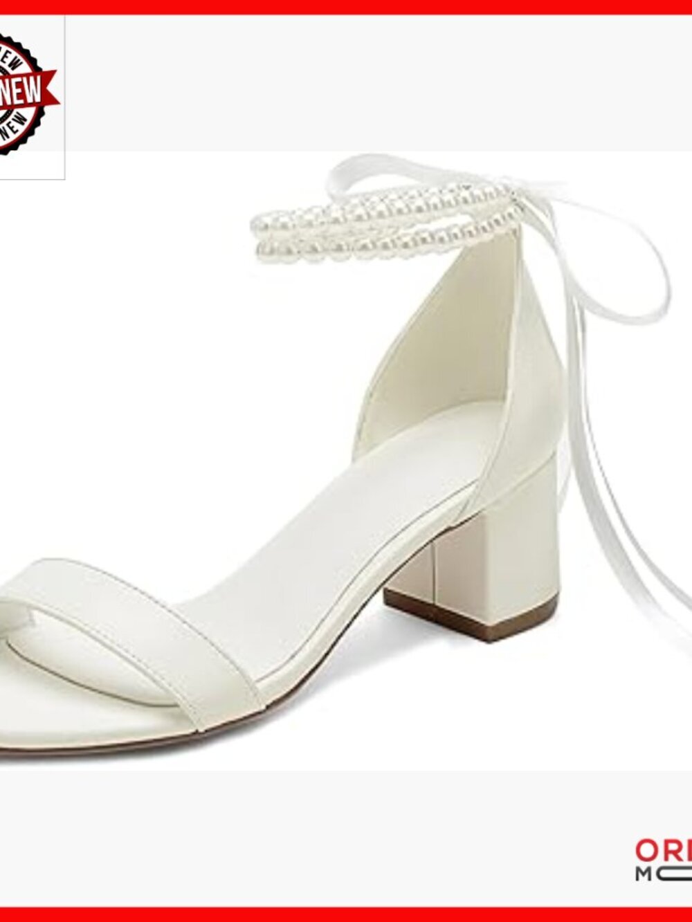 Open Toe Block Heel Wedding Shoes with Pearls, Chunky Low Heel Bridal Pumps